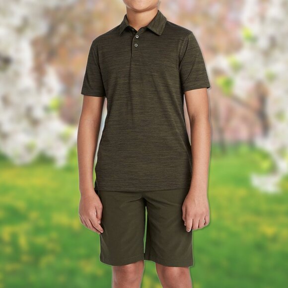 NWT Olive Green Striped Golf Polo Shirt - Boys Size XL (16) - All in Motion Tees - Picture 4 of 4